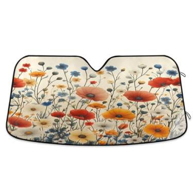 Imagem de ATTX Pára-brisas de carro flores pastel 134.6 cm x 59.7 cm escudo solar universal com proteção UV, persiana de janela frontal automática dobrável para sedãs SUVs caminhões #138