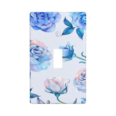 Imagem de Blue Flowers Placa decorativa para interruptor de luz única, placas de parede decorativas, placas de interruptor de 1 grupo e capas de tomada 7 cm x 11,4 cm para quarto, banheiro, cozinha, decoração