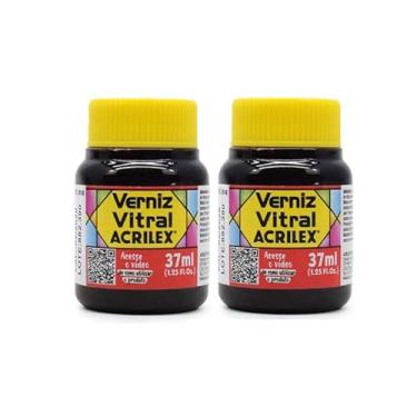 Imagem de Kit 2 Verniz Vitral Acrilex Coral 586 37ml – Acabamento Brilhante Transparente para Vidro, Copos, Garrafas, Vasos, Cerâmica e Efeito de Vitrais