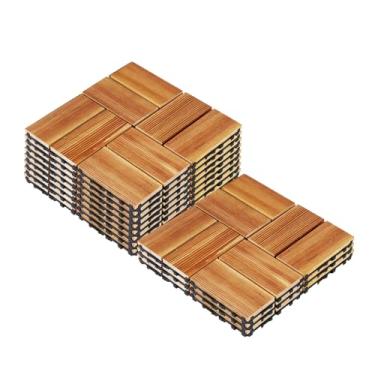 Imagem de Pacote de 11 azulejos de madeira de lei, telhas de deck de madeira carbonizada ao ar livre sistema de intertravamento cortável sistema de drenagem antiderrapante pátio varanda terraço telha 1m² B