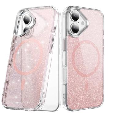 Imagem de COTDINFOR Capa com glitter para iPhone 16 Plus, [compatível com Magsafe] Capa protetora antiamarelamento fofa brilhante para mulheres e meninas, capa protetora de TPU transparente à prova de choque