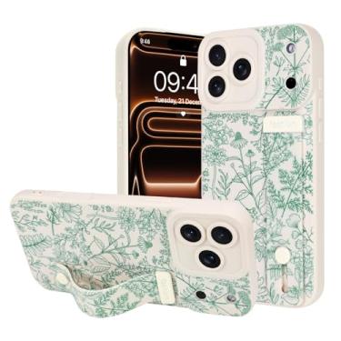 Imagem de OOK Capa de telefone de silicone compatível com iPhone 17 Pro de 6,3 polegadas com alça, estampa floral fofa para mulheres e meninas, alça de dedo ajustável, capa protetora fina, flor de sálvia branca