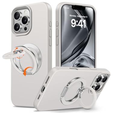 Imagem de XYZ Capa para iPhone 16 Pro de 6,3 polegadas, suporte de anel duplo de silicone macio, capa protetora de silicone líquido premium, toque suave acetinado, à prova de choque com forro de microfibra