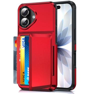 Imagem de LeYi Capa carteira para iPhone-17 vermelha: i Phone iphone17 Capas com suporte de cartão protetor iohone 17 capa feminina Funda para serviço pesado grau militar à prova de queda rígida masculina slim