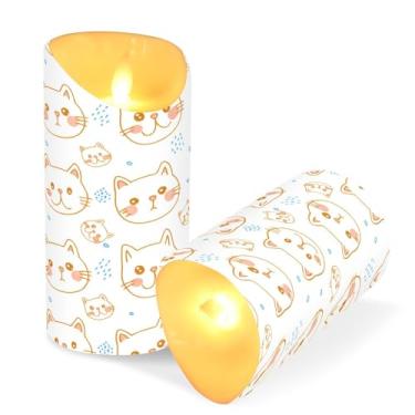 Imagem de Blueangle Pacote com 2 velas fofas de gato sem chama com controle remoto e temporizador, velas LED cintilantes (7,6 cm x 9,9 cm) para decoração de casa, casamento, acampamento (302)