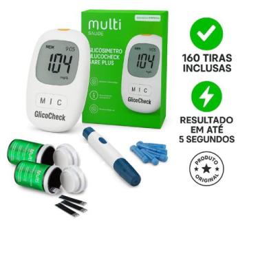 Imagem de kit Medidor de Glicose Glicocheck completo 160 Tiras Multilaser Medido