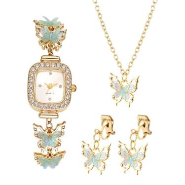Imagem de OIDEA Conjunto de joias de relógio borboleta feminino: elegante quadrado analógico quartzo pulseira relógio feminino sem piercing brincos colar conjunto de relógio de pulso