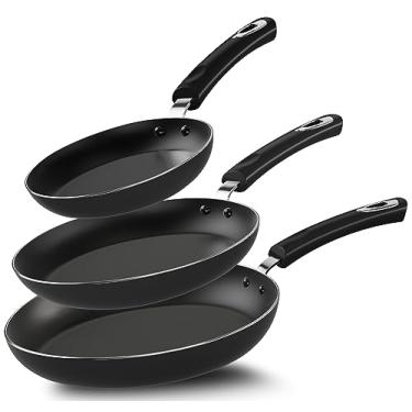 Imagem de Conjunto de 3 peças de frigideiras antiaderentes Utopia Kitchen Panelas antiaderentes para omelete com fundo para indução, frigideiras de 20, 24 e 28 cm com cabos de baquelite, sem PFOA, cinza