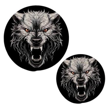 Imagem de Wassud Conjunto de tripé de cabeça de lobo para pratos quentes, suportes redondos de algodão, almofadas quentes, porta-copos elegantes, decoração de cozinha e acessórios, 2 peças