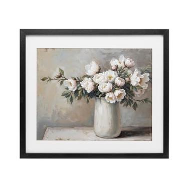 Imagem de Stupell Industries Flores Brancas em Vaso Natureza Morta Impressão Emoldurada sob Vidro, Design por Lettered and Lined, 13 x 16
