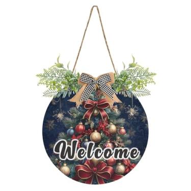 Imagem de YETTASBIN Placa de boas-vindas para árvore de Natal, placa de parede à prova d'água, guirlanda decorativa de alpendre para inauguração de casa, quintal, jardim, decoração de férias, 30 x 30 cm