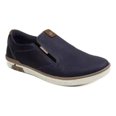 Imagem de Sapatênis Masculino Pegada Couro Azul Slip-on Antiderrapante Casual, 4