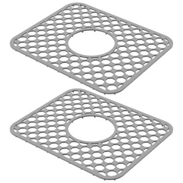 Imagem de Pacote com 2 tapetes de pia de silicone, protetores de pia de cozinha, acessório de grade com drenagem média, antiderrapante, resistente ao calor, pode ser lavado na lava-louças para o fundo da pia de