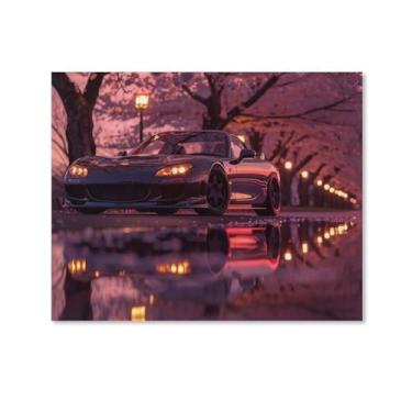 Imagem de HouLaiZhe Flores de cerejeira carro Rx7 pôr do sol reflexão Jdm pôsteres tela estética decoração de quarto pintura de parede impressões galeria sala decoração de parede para quarto sala de estar
