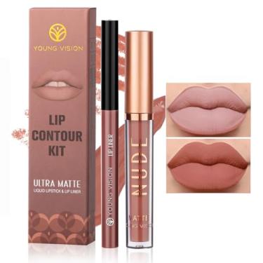 Imagem de YOUNG VISION Conjunto combo de batom e delineador labial fosco de 6 cores - durável, impermeável, de uso longo, livre de crueldade para meninas, mulheres, adolescentes iniciantes
