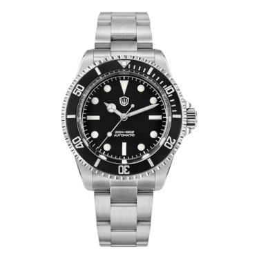 Imagem de watchdives WD5513 Relógio vintage sub mergulho, PT5000 relógios automáticos 38 mm cristal safira relógio de pulso 200 m à prova d'água, Preto Branco/Cartola Safira/Fecho OTF, relógio de mergulho