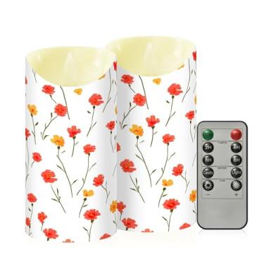 Imagem de Wassud Velas sem chama com padrão de flores de calêndula com controle remoto, velas realistas cintilantes com temporizador, velas decorativas para Natal, casamento, festa, decoração de casa média