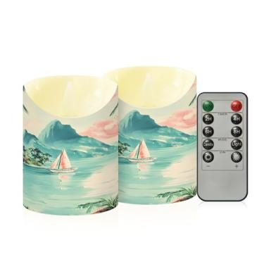 Imagem de Wassud Ilha com veleiros velas sem chama com controle remoto, velas realistas cintilantes com temporizador, velas decorativas para Natal, casamento, festa, decoração de casa pequena