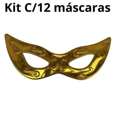 Imagem de Kit C/12 Máscaras Gigante Carnaval Ouro 73CM Carnaval - sm decora