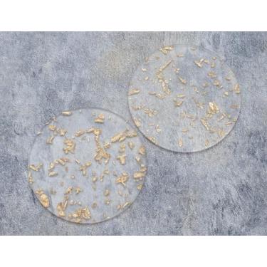 Imagem de 2 peças de porta-copos transparente com folha dourada acrílico moderno tapete de caneca para mesa de madeira cozinha bebida café chá decoração de casa (redondo)