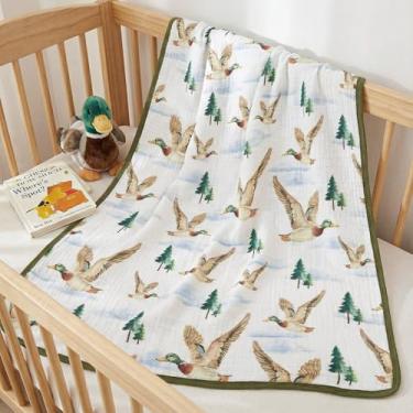 Imagem de Breling Cobertores de musselina Mallard para meninas e meninos, cobertor de berço 100% algodão para bebês, 100 x 91 cm, macio e leve para berçário
