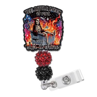 Imagem de Obookey Carretel de crachá de fogo divertido, suporte de crachá de ceifador com clipe retrátil, esta pequena luz de minha lixeira para enfermeira, médico, professor, trabalhador de escritório