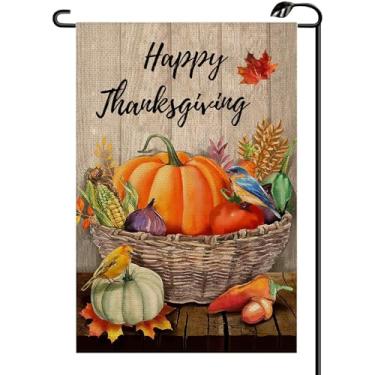 Imagem de Feliz Dia de Ação de Graças Abóbora Jardim Bandeira 30,5 x 45,7 cm Vertical Dupla Face Outono Folha de Bordo Pequenas Bandeiras Decoração Externa de Casa de Fazenda Para Quintal GE16