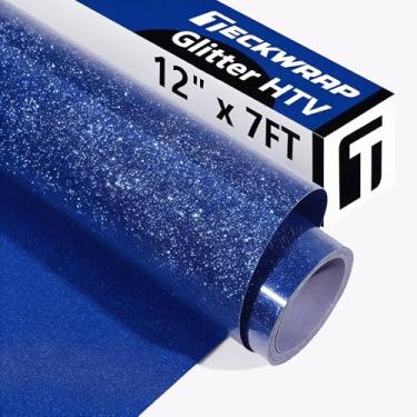 Imagem de TECKWRAP Vinil de transferência de calor HTV com glitter azul marinho, 30,5 cm x 1,8 m, glitter azul marinho em vinil para camiseta, vestuário, bolsa, aparência de roupas DIY