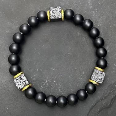 Imagem de Pulseiras elásticas com contas para mulheres, obsidiana natural, pedra vulcânica, para melhorar a força interna, joia presente, One Size, Pedra, Sem Pedra Preciosa
