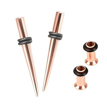 Imagem de CABBE KALLO Kit de alongamento de orelha de aço cirúrgico 316L, conjunto de cônicos e túneis, tamanhos 14G-00G, alargador único hipoalergênico com anéis de vedação para piercing corporal (tom ouro