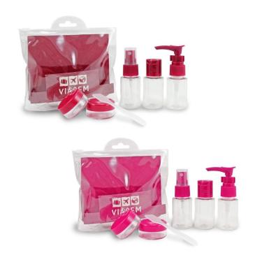 Imagem de 2 Kit De Frascos P/ Viagem De 7 Peças - Jacki Design Vinho / Pink