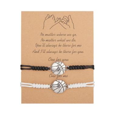 Imagem de KummerSaprk 2 Pçs Pulseiras Bff para 2 Pulseiras de Futebol Amizade para Homens Pulseiras de Futebol Combinando Rugby Pulseira de Melhor Amigo Pulseira Branca Preta Pulseira de Basquete Presentes de