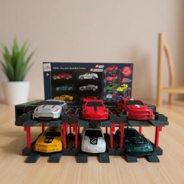 Imagem de Kit 6 Carrinhos Miniatura de Metal com Garagem Expositor, Cores Vibrantes, Brinquedo Infantil