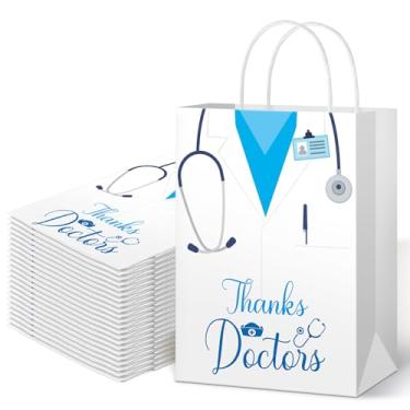Imagem de Gueevin 440 peças de sacos de presente de agradecimento a médicos com alça presentes de dia de agradecimento médico a granel lembrancinha de festa médica design de casaco branco sacos de papel para
