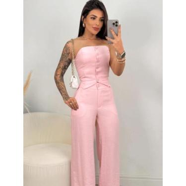 Imagem de Conjunto Elegante Feminino sem alça Mais Calça Pantalona Alfaiataria S