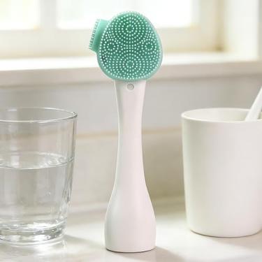 Imagem de Escova de limpeza facial de silicone verde 3 em 1 manual e bastão de mistura de máscara para limpeza profunda e massagem