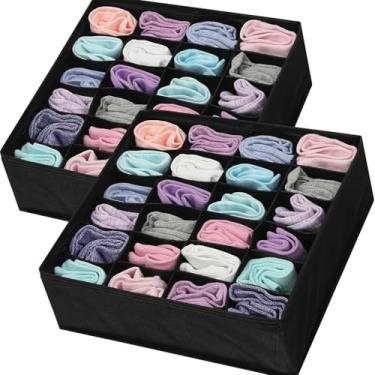 Imagem de Organizador de gaveta de tecido com 24 compartimentos, caixa de armazenamento dobrável para meias, roupa íntima, laços para armário, casa, portátil, economiza espaço, preto
