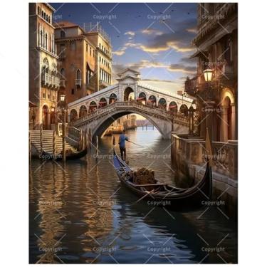 Imagem de TAOPAOLAB Kit Venice Paint by Numbers para adultos – Gôndola DIY sobre pintura de canal veneziano em tela 40,6 x 50,8 cm, conjunto de tinta acrílica, adequado para iniciantes, arte de paisagem urbana