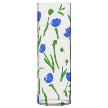 Imagem de JUZIHAI Vaso de flores com padrão floral 9,9 cm x 30 cm cilindro de plástico moderno vaso de flores para centro de mesa de casamento decoração de casa