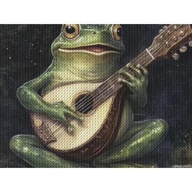 Imagem de UPABLUNSO Kits de arte de pintura de diamante sapo com bandolim 5D DIY Kits de arte de diamante decoração de parede para casa 30 x 40 cm