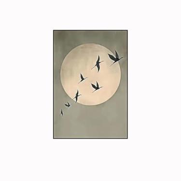 Imagem de PHWWDSUQA Arte de parede grande abstrata com pássaros voadores de sol, decoração de sala de estar, pôster em tela, decoração de quarto, sala de escritório, 61 x 90 cm, sem moldura