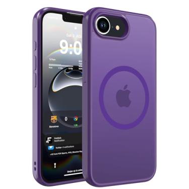 Imagem de DEERLAMN Capa magnética para iPhone 16e fosca, [compatível com MagSafe] [proteção contra quedas de grau militar] Capa protetora de telefone translúcida à prova de choque, roxo escuro