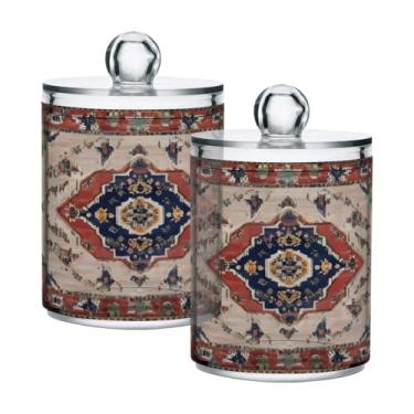 Imagem de JUZIHAI Aztec Terracotta Boho Qtip Dispensador de boticário de plástico transparente com tampa, organizador de banheiro, recipientes de armazenamento de maquiagem para bola de algodão, cotonete, fio