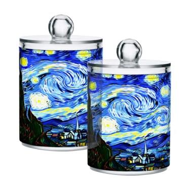 Imagem de Qilmy Suporte Qtip Starry Sky pacote com 2, frascos de boticário de 400 ml, vasilha organizadora de banheiro para cotonetes, bolas de algodão, almofadas de maquiagem, fio dental, sais de banho