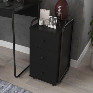 Imagem de Gaveteiro Auxiliar Porta Documentos Com Rodízios 3 Gavetas Criare Preto
