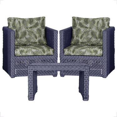 Imagem de Mesa E 2 Poltronas Madri Corda Náutica Estofado 5 Trama Azul