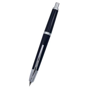 Imagem de Caneta-tinteiro Jinhao 20 Press, caneta-tinteiro acrílica retrátil, ponta extrafina (0,38 mm) com conversor de tinta, azul marinho (clipe prata)