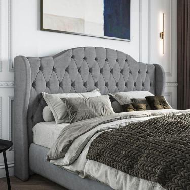 Imagem de Cabeceira Estofada Casal 140 Cm Cristal Veludo Cinza