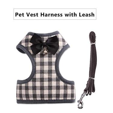Imagem de Conjunto de Coleira com para Pet Ajustável Peito Algodão-pelúcia Respirável Macio Confortável Cachorro Pequeno Gato Filhote Bichon Frise Schnauzer Pomeranian Estilo Gentleman Buckle Metal Alto Nylon T