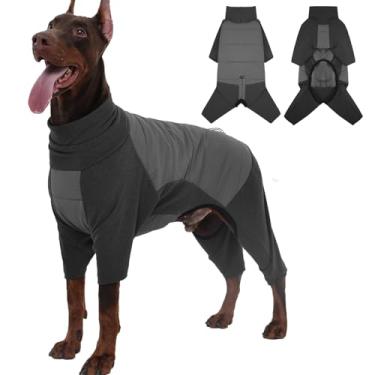 Imagem de ROZKITCH Casaco quente impermeável para cães, casacos para cães grandes, impermeável, pulôver, roupa de corpo inteiro, pijama, casaco de lã para clima frio, macacão de neve de quatro pernas com furo